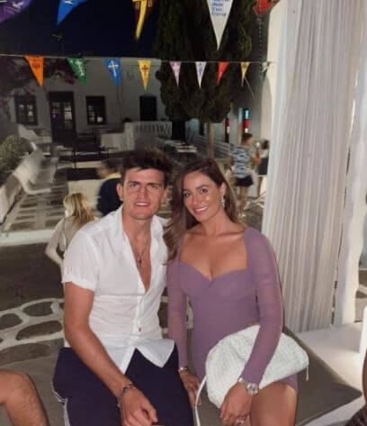 Fern Hawkins with her fiancé Harry Maguire in Mykonos.